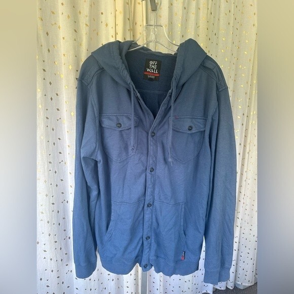 Van's Off The Wall Men's Button Blue Down Hoodie Shacket Jacket Surf Skate L - Picture 2 of 6